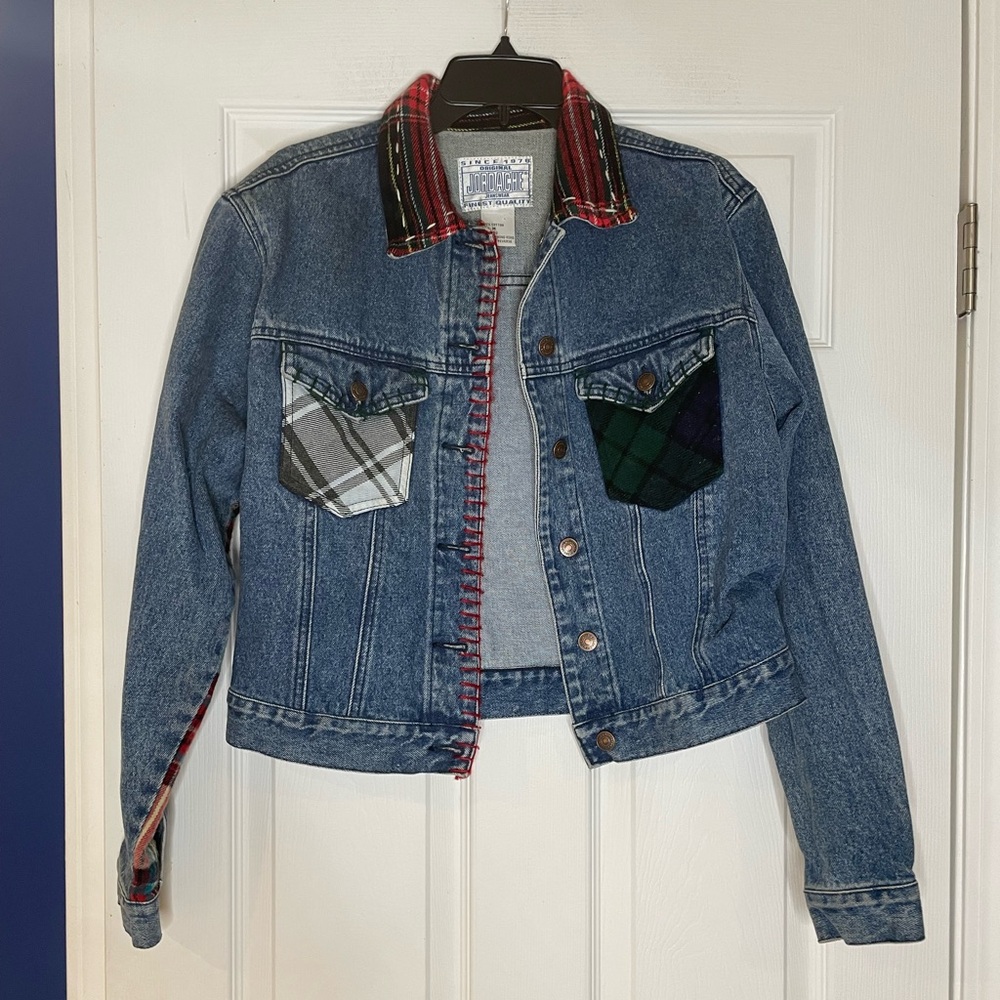 Jordache vintage Denim Jacket with Plaid Details